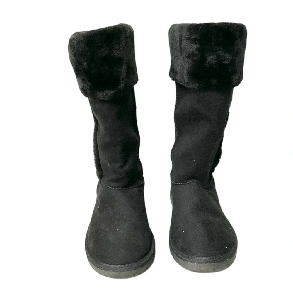 Black Bootie Faux Suede Fur Lined SZ 8 Women‎ Rubber Sole Winter Snow Slip On